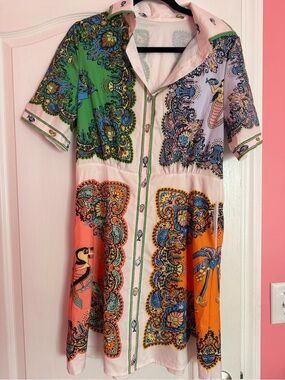 Tropical Multi-Color Printed Button-Front Shirt Dress